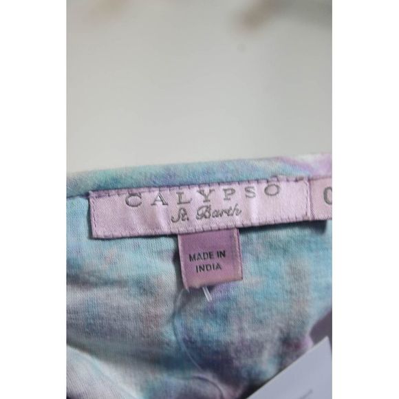 Calypso Saint Barth Womens 3/4 Sleeve Embroidered Tie Dyed Top Pink Blue Size 0 - Picture 4 of 6